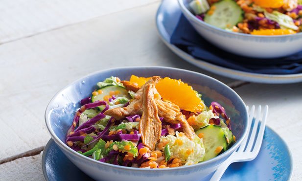 Salada de frango com lentilhas